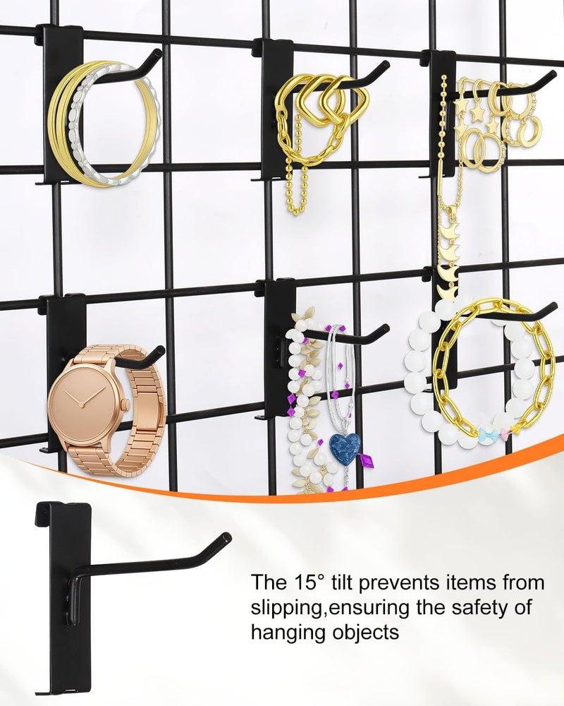 Alffun 50 Pack Grid Wall Hooks, 4 Inch Heavy Duty Wire Grid Display Hooks, Gridwall Accessories for Retail, Craft Shows, Garage Storage, and Home Organization, Black - Image 2